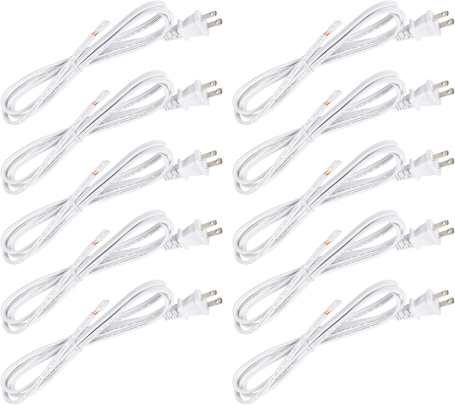 10 Pack Lamp Cord with Plug- 6ft (1.8m), SPT-2, 18AWG White Power Cable for Table Lamps, Fans or Small Appliances