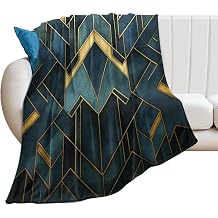 Design Art Deco with Navy Teal And Gold Art Deco Blankets And Throws,Thicken Office Nap Throw Blankets,Fluffy Lightweight Plush Super Soft Warm Flannel Blanket for Couch Bed Sofa Chair 50x60in