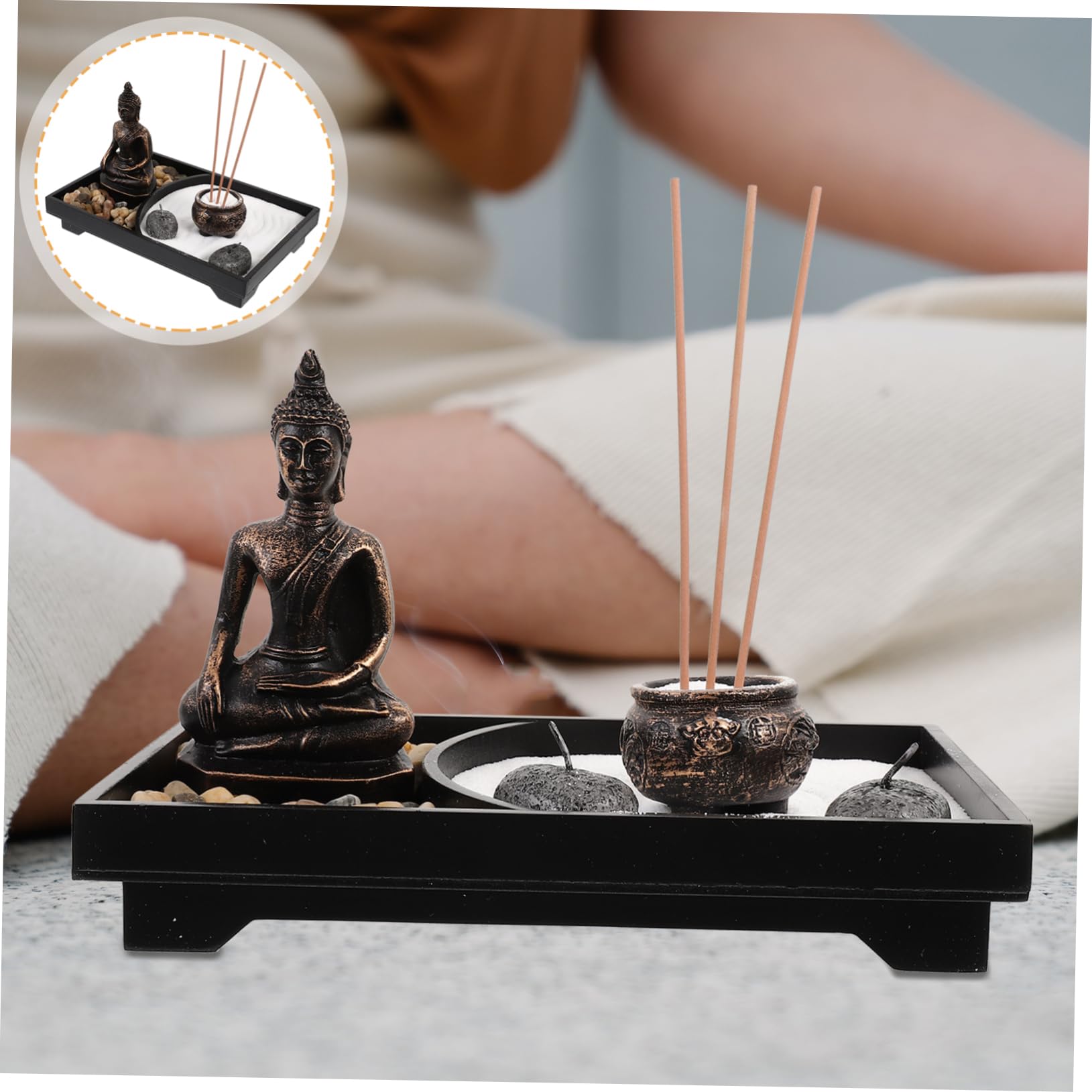 Garneck Porta Incensi Statua Buddha Nero in Legno e Resina, Decorazione Zen per Casa e Studio, Atmosfera Მშვიდ?
