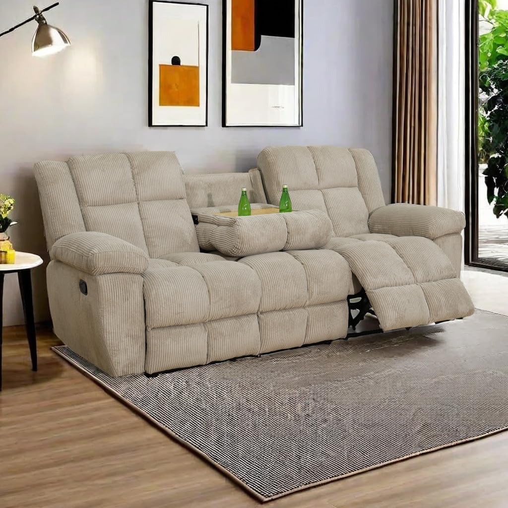 A Ainehome Manual Recliner Sofa Set, Corduroy Recliner Chair, Modern Loveseat Sofa, Modern Reclining Sofa Couch and Recliner Couches for Living Room/Office(Chair, Beige)