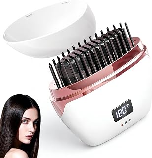 Mini Peine Alisador, Cepillo Alisador Ador Pelo, Mini Alisador de Cabello Portátil Recargable por USB, Plancha Pelo Portatil con 3 Niveles de Temperatura, Apta para Todo Tipo de Cabello (Blanco)