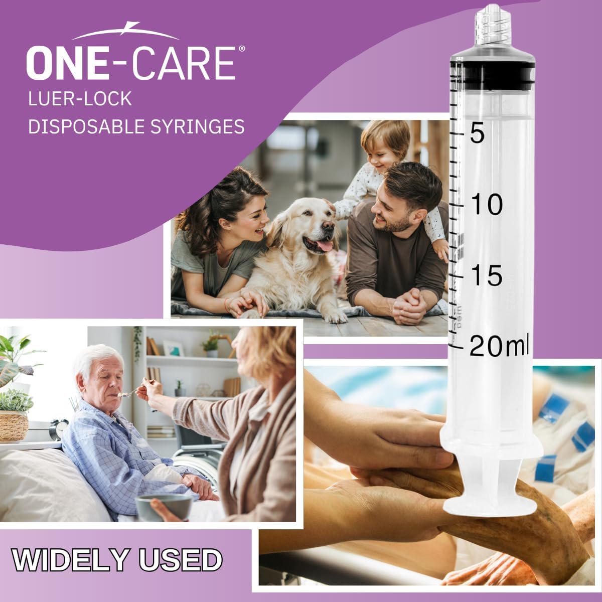 100 Pack, ONE-CARE 20ml Luer Lock Syringe, Sterile, Individually Wrapped 100 Syringes, Accurate Liquid Measurement