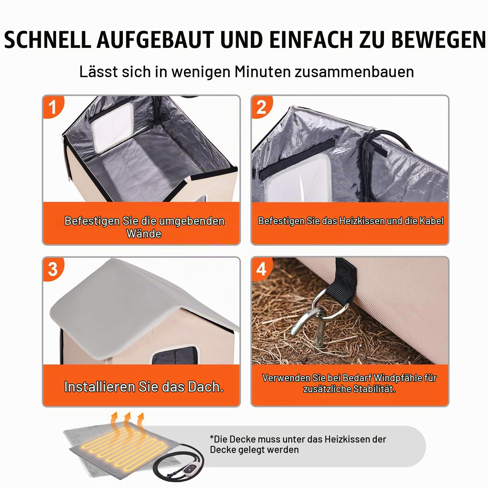 VEVOR Katzenhütte 52x48x47 cm, Katzenhaus 55 W, Katzenhöhle, Katzenunterschlupf aus 600D Oxford-Gewebe mit Beheiztem Kissen, Temperaturerhöhung bis 20 °C, für den Winter,Braun (Mitte)