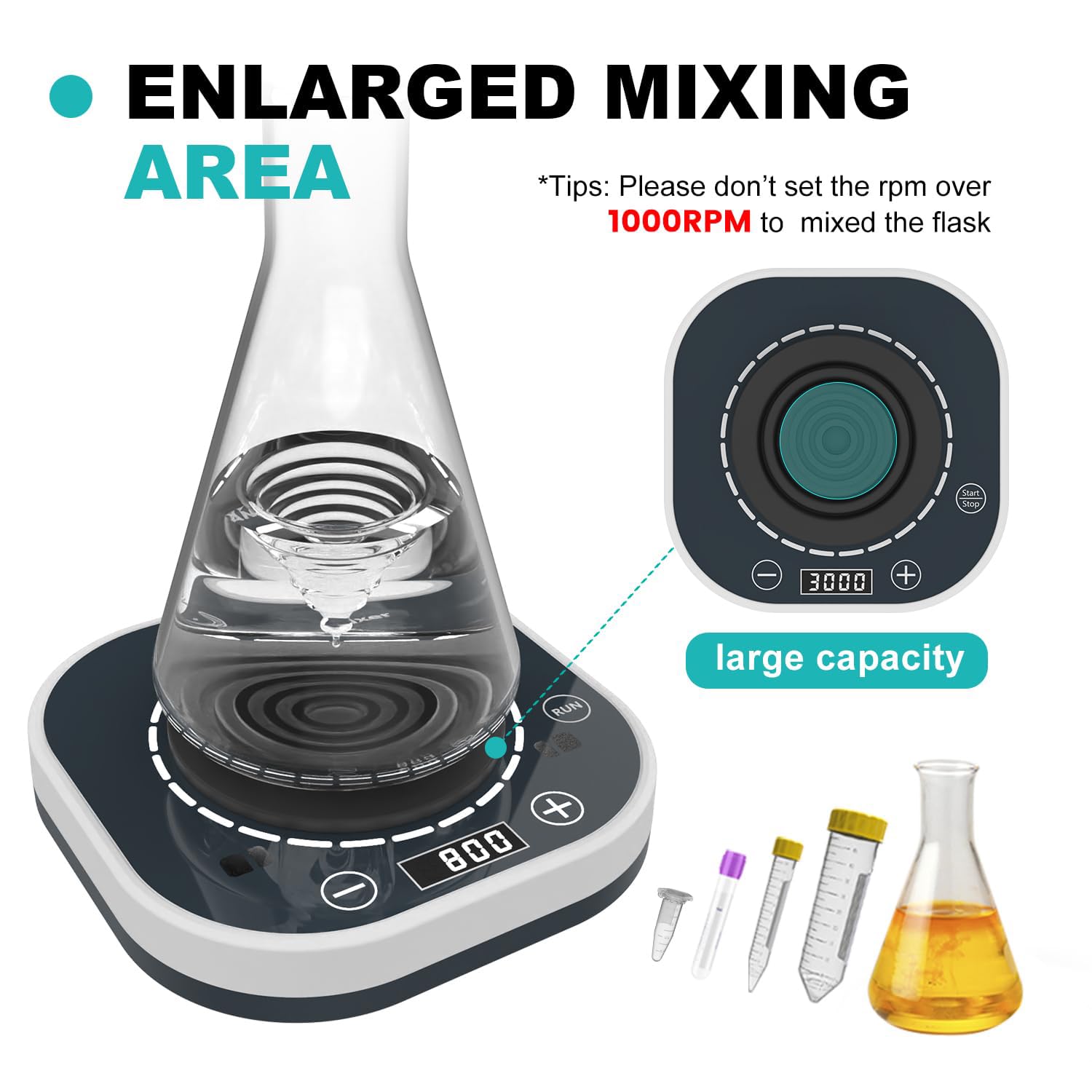 Vortex - Mezclador de líquidos mini agitador con pantalla LED, velocidad ideal para frascos, tubos y botellas, diseño ultrafino para un fácil almacenamiento