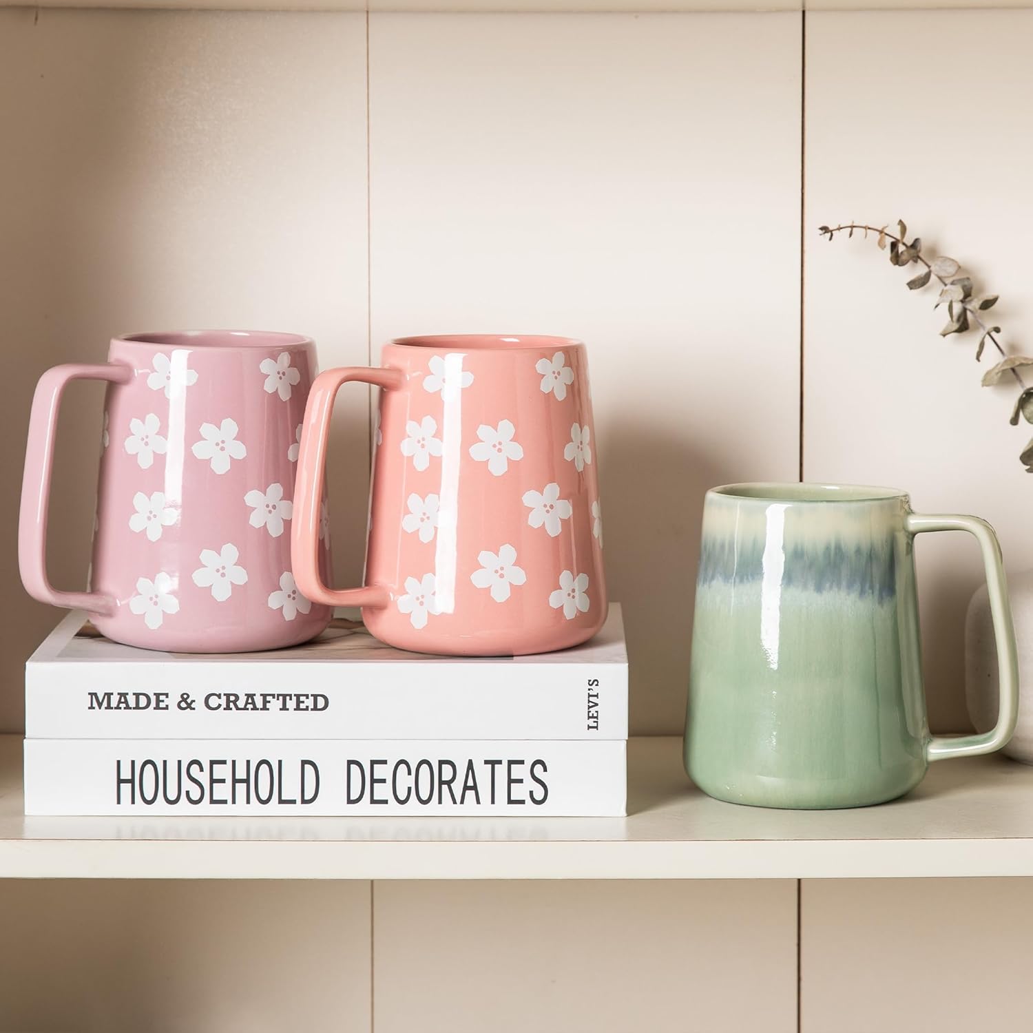 Ceramic Coffee mugs, 24 oz, Extra Large Mugs, Big Tea Cups, Large Handle, Pottery Mugs,Floral Pattern,Wide Bottom Coffee Mug for Office/Home, Microwave&Dishwasher Safe. (Violet) - Image 6