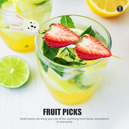Miniatura 4 de Púas de bambú para cóctel, 100 piezas de conejo, lindo conejo, mini picas decorativas para aperitivos, palillos de fruta de madera, cabeza de