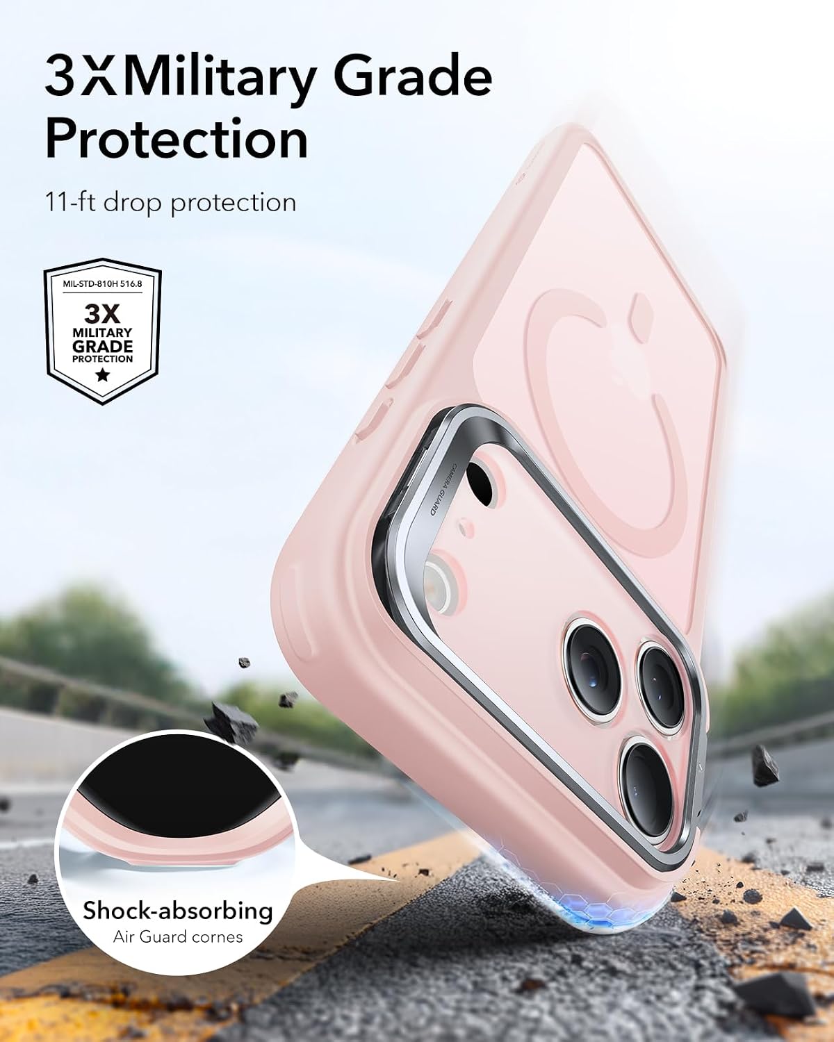 ESR for iPhone 17 Pro Max Case with Stash Stand, Compatible with MagSafe, Military-Grade Drop Protection Magnetic Phone Case, Scratch-Resistant Back Cover,Frosted Bubblegum Pink