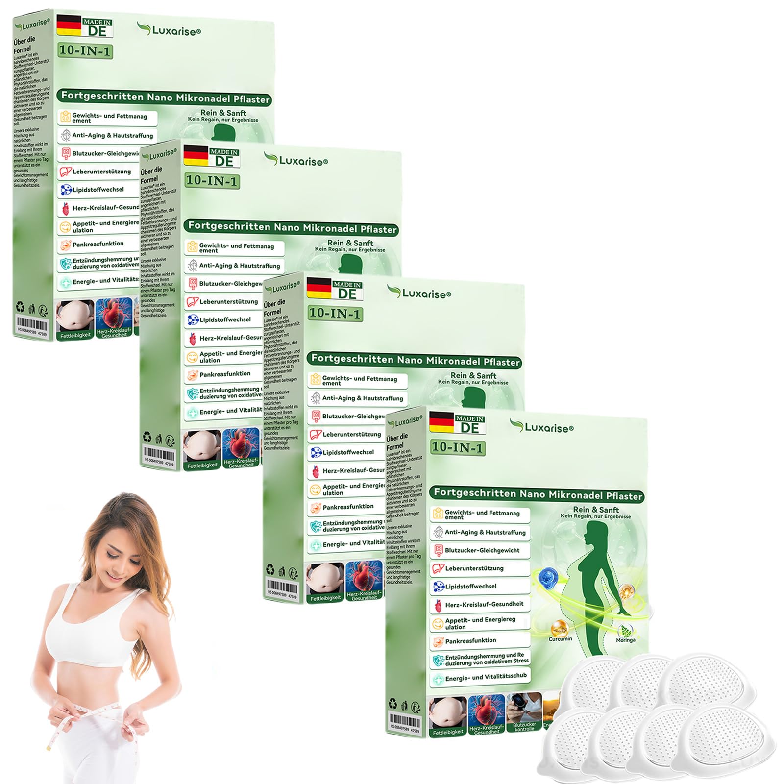 luxarise moringa 10-in-1 fortgeschritten nano mikronadel pflaster, 2026 Neu Natürliches Abnehmpflaster, Luxarise Nano Mikronadelpflaster, Unterstützung Stoffwechsel Hilfe Aufkleber (4 boxen)