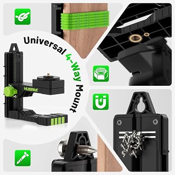 Huepar Fine-tuning Bracket Laser Level Mount, Multifunctional Magnetic Pivoting Base with Adjustable Spring Clip, 360 Rotation-alternative to a standard 1/4 and 5/8 thread & Height Adjustment-PV16+