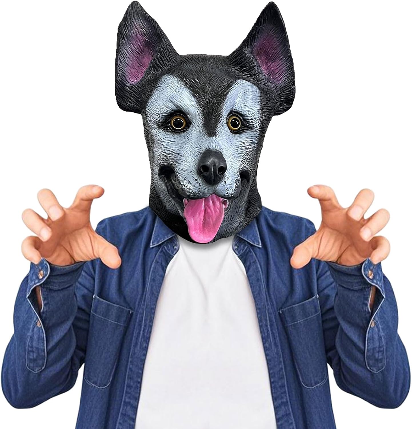 Husky Dog Mask, Latex Realistic Animal Full Head Mask for Halloween Carnival Costume Mask Cosplay Party Props