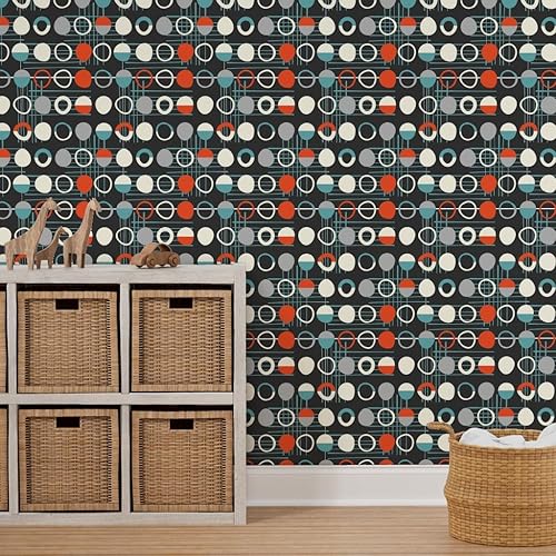 Miniatura 7 de Spoonflower Peel & Stick Wallpaper 12ft x 2ft - Mid Century Modern Retro Abstract 1950S Circle Circles Geometric Lines Vintage Kitchen Custom