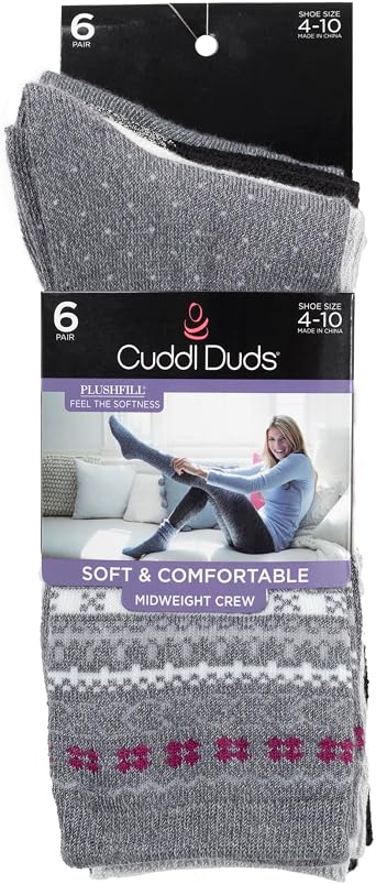 Cuddl Duds Women Super Soft Easy Care Crew Midweight Socks 6 Pair