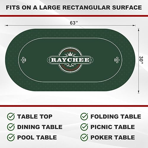 Miniatura 6 de RayChee Tapete de póquer de 63 x 30 pulgadas, cubierta de mesa de póquer portátil Texas Hold'em, mesa de póquer plegable con recipiente de