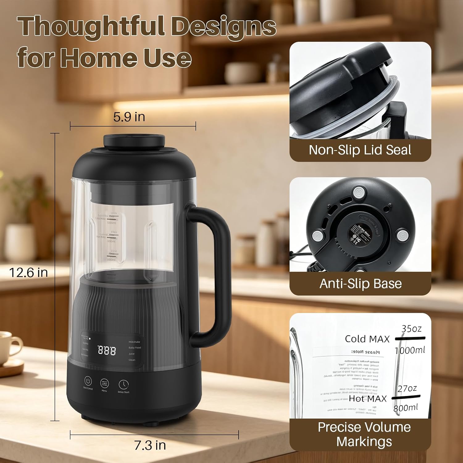 8-in-1 Nut Milk Maker with Silent Shield 12H Delay Start/Keep Warm 35oz