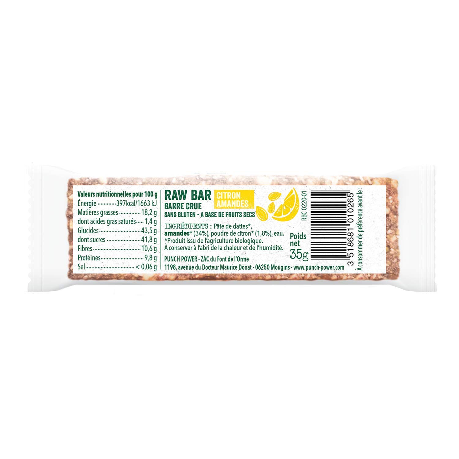 Punch power Raw Amande Citron Bio Barres - 40 g