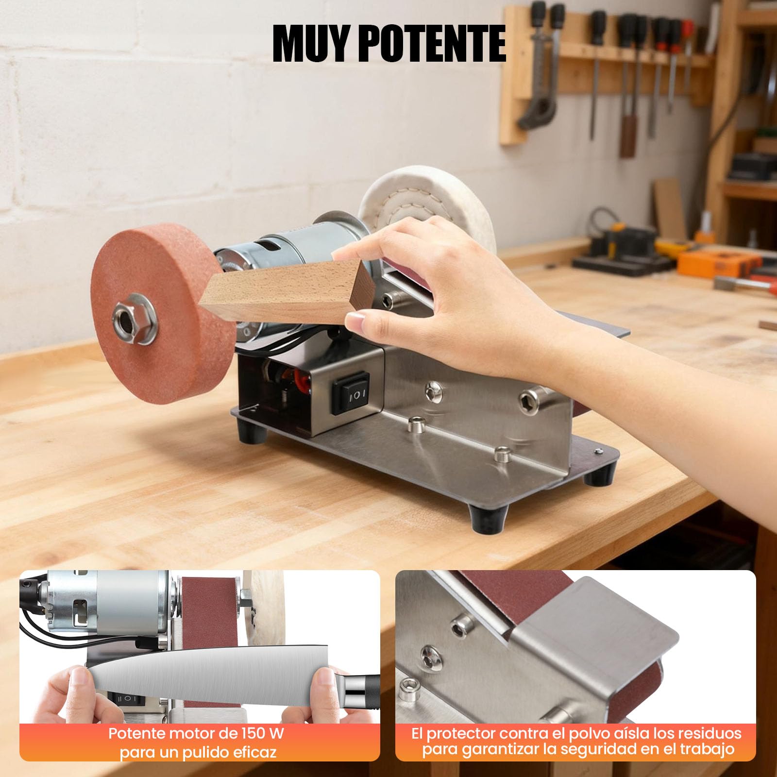 Lijadora de banda eléctrica, lijadora de banda pequeña con 20 bandas de lijado, pulidora ajustable de 7 niveles para aluminio, ámbar, cerámica, vidrio