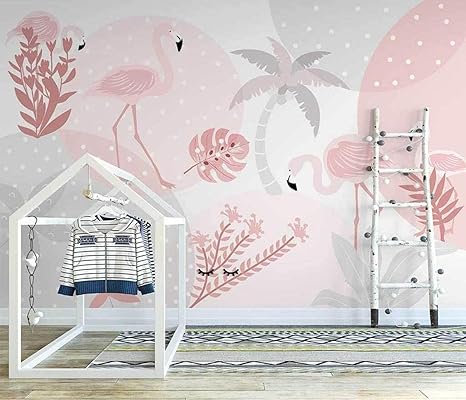 Amazon カスタム壁紙手描きシンプルフラミンゴ屋内背景壁ピンク子供部屋背景壁壁画3d壁紙 430cmx300cm 169 3x118 1inch 壁紙