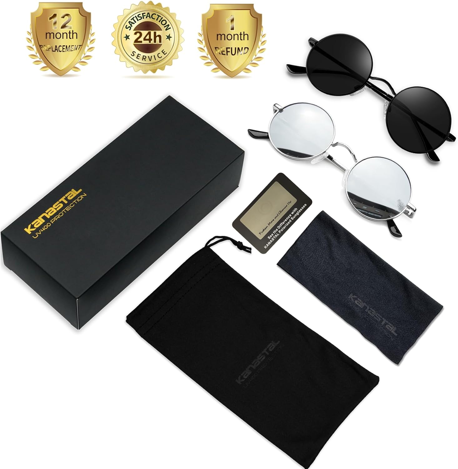 KANASTAL Round Sunglasses for Women Men Polarized Circle Sun Glasses UV400 Halloween Cosplay Shades 2 Pack - Image 6