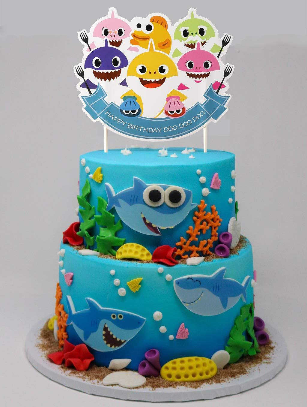 Cute Shark Cake Topper Birthday Cake Topper Cake Decorations for Birthday Party (2 Pack), Colorful