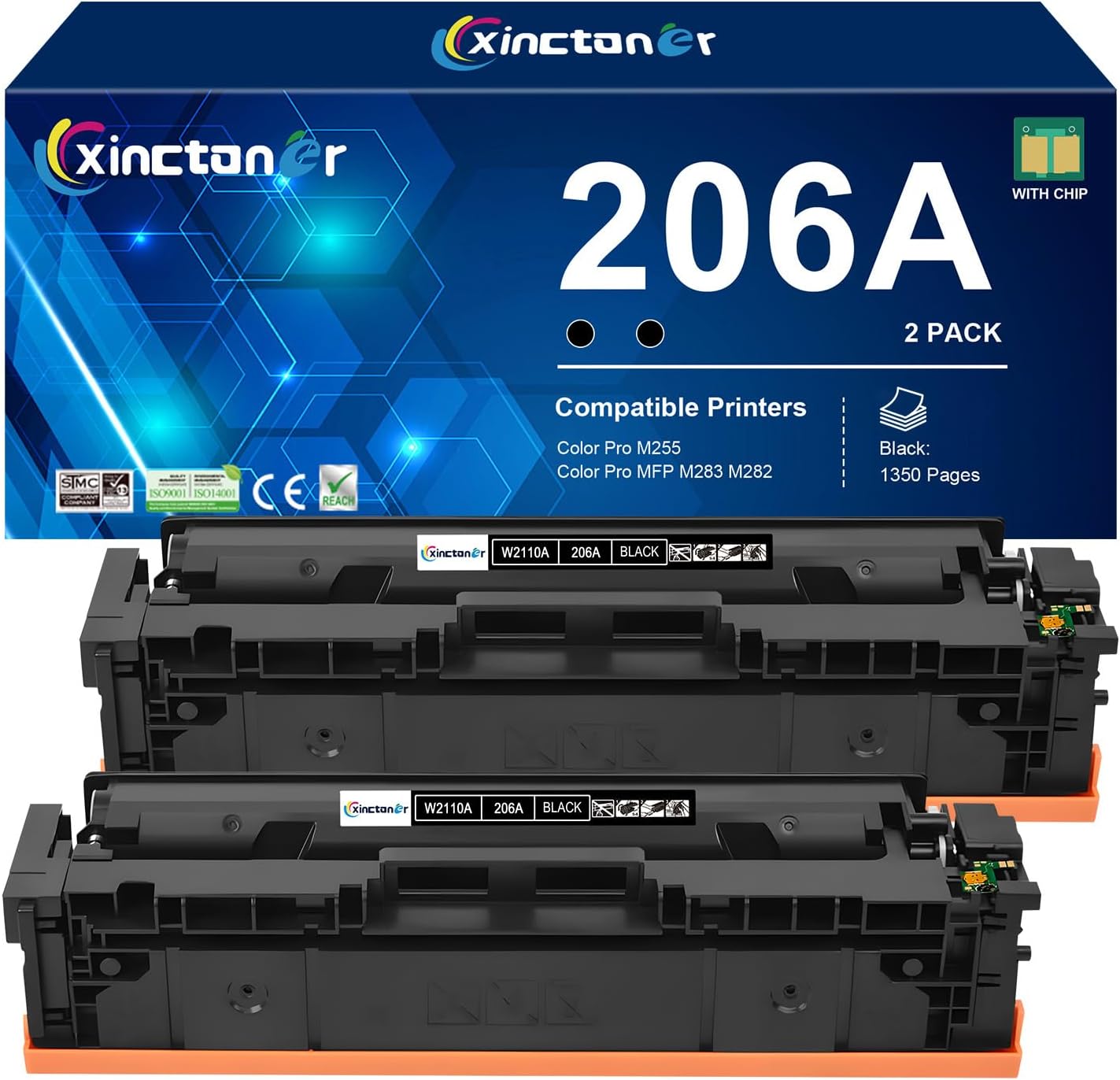 206A Black Toner Cartridge 2 Pack Replacement for HP 206A Toner 206X W2110X W2110A Toner Work for HP Color Laser Jet Pro MFP M283fdw M283cdw M255dw MFP M283 M255 Series Printer