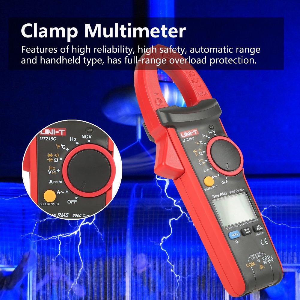 Walfront UT216 Professional Multimetro Digitale Misuratori automatici,Senza contatto elettrico Tester di tensione AC/DC,Diodi,Resistenza, Capacità. (UT216C)