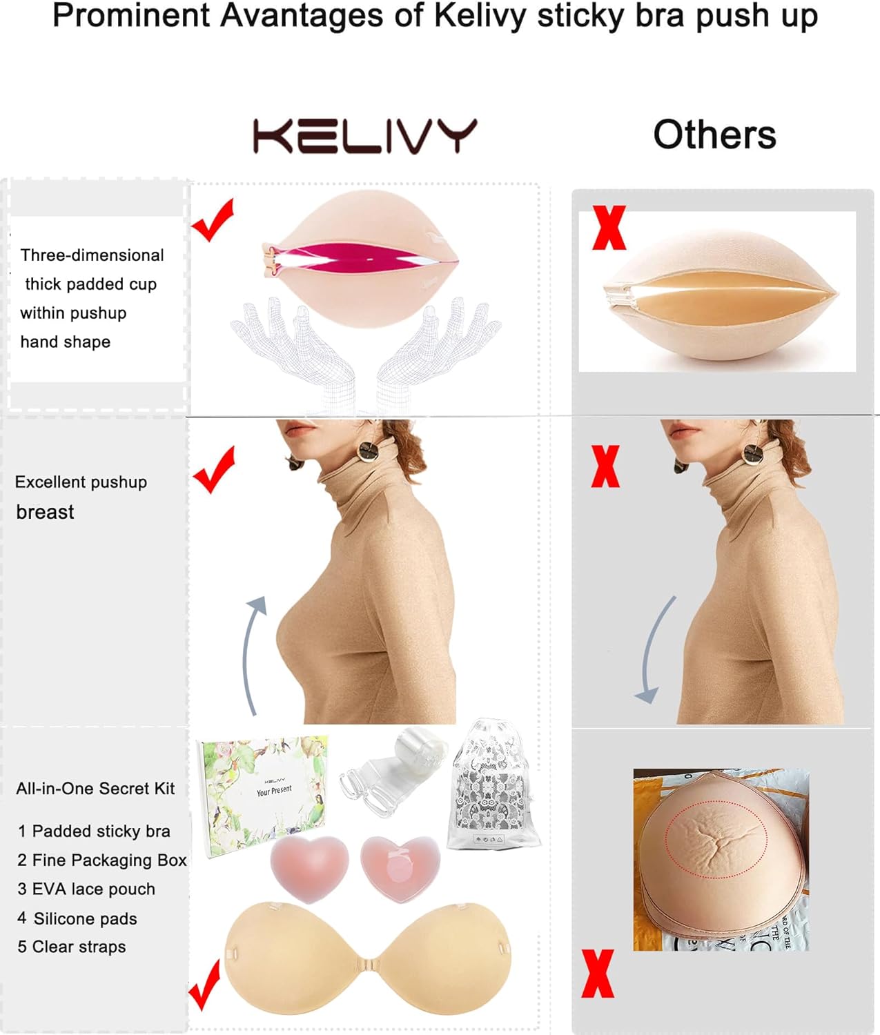 Sticky Bra Push up, Adhesive Strapless Bras for Women Dress Backless Invisible Detachable Strap Nipple Covers - Image 5
