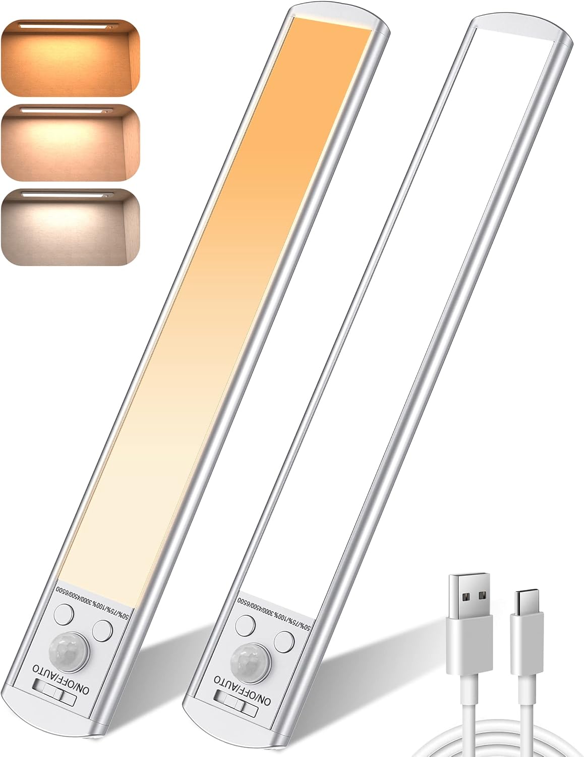 Under Cabinet Lights Motion Sensor: 90 Leds Magnetic Under Cabinet Lighting Wireless 2000mah, 3 Colors 11.8inch Rechargeable Led Closet Light Counter Lights For Kitchen/Cabinet/Wardrobe/Stairway