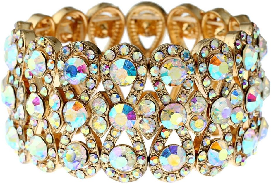CrazyPiercingGold Tone Stretch Rhinestone Bridal Bracelet - Rhinestone Bangles Statement Wedding Jewelry for Women