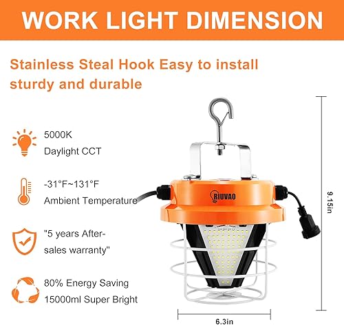 Miniatura 8 de RIUVAO Luz de trabajo temporal LED de 100 W, 15000 lúmenes, luces de construcción, 5000 K, luz diurna, luz blanca, portátil, luces de trabajo