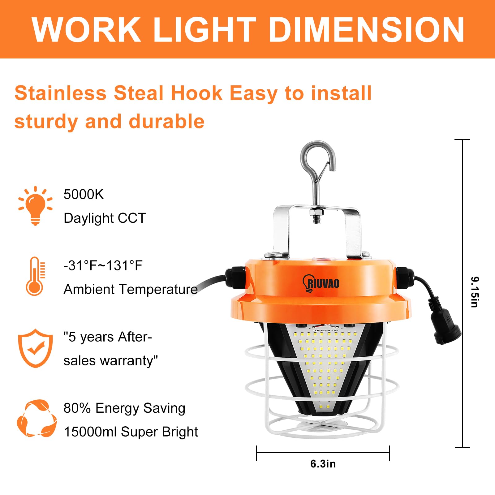 Amazon.com: 100W LED 臨時工作燈15000LM 建築燈5000K  日光白色便攜式可連接懸掛工作燈適用於戶外室內車庫商店高灣倉庫照明: 家居裝修