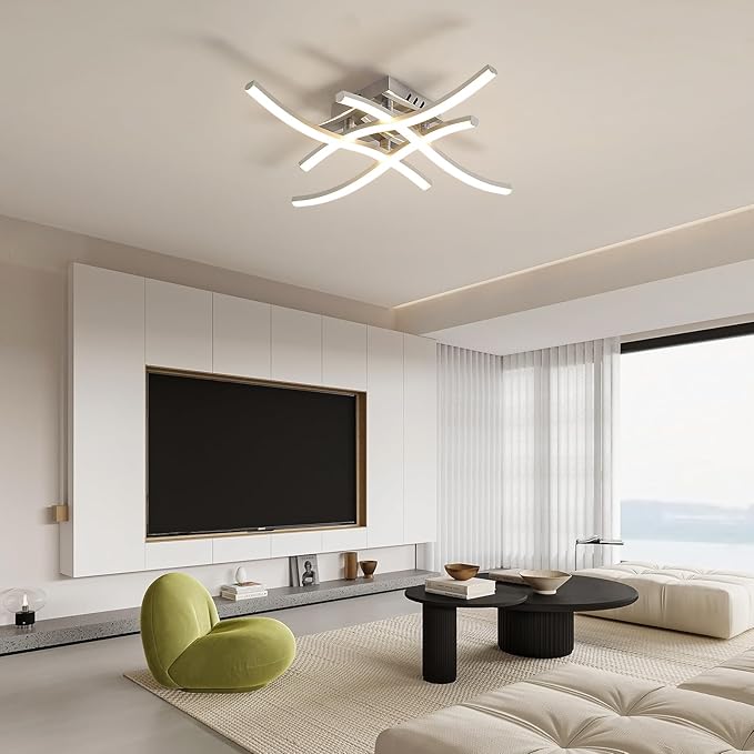 Tealight Plafondlamp, gebogen design, moderne led-plafondverlichting, 4 ingebouwde lichtstrips, 24 W, 2700 lm, 4500 K neutraal licht voor slaapkamer, woonkamer, keuken photo 2