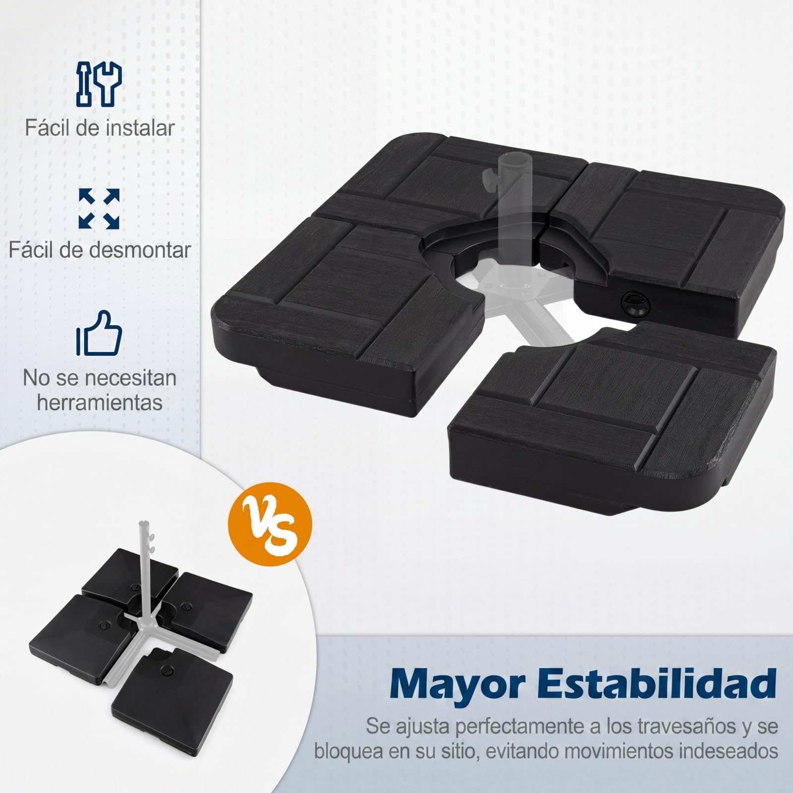COSTWAY Base para Sombrilla de 4 Piezas, 84 kg Soporte de Sombrilla Rellenable con Agua o Arena, Asas de Transporte, Base Cuadrada de Parasol Voladizo de Exterior para Patio Jardín Terraza (85 kg)