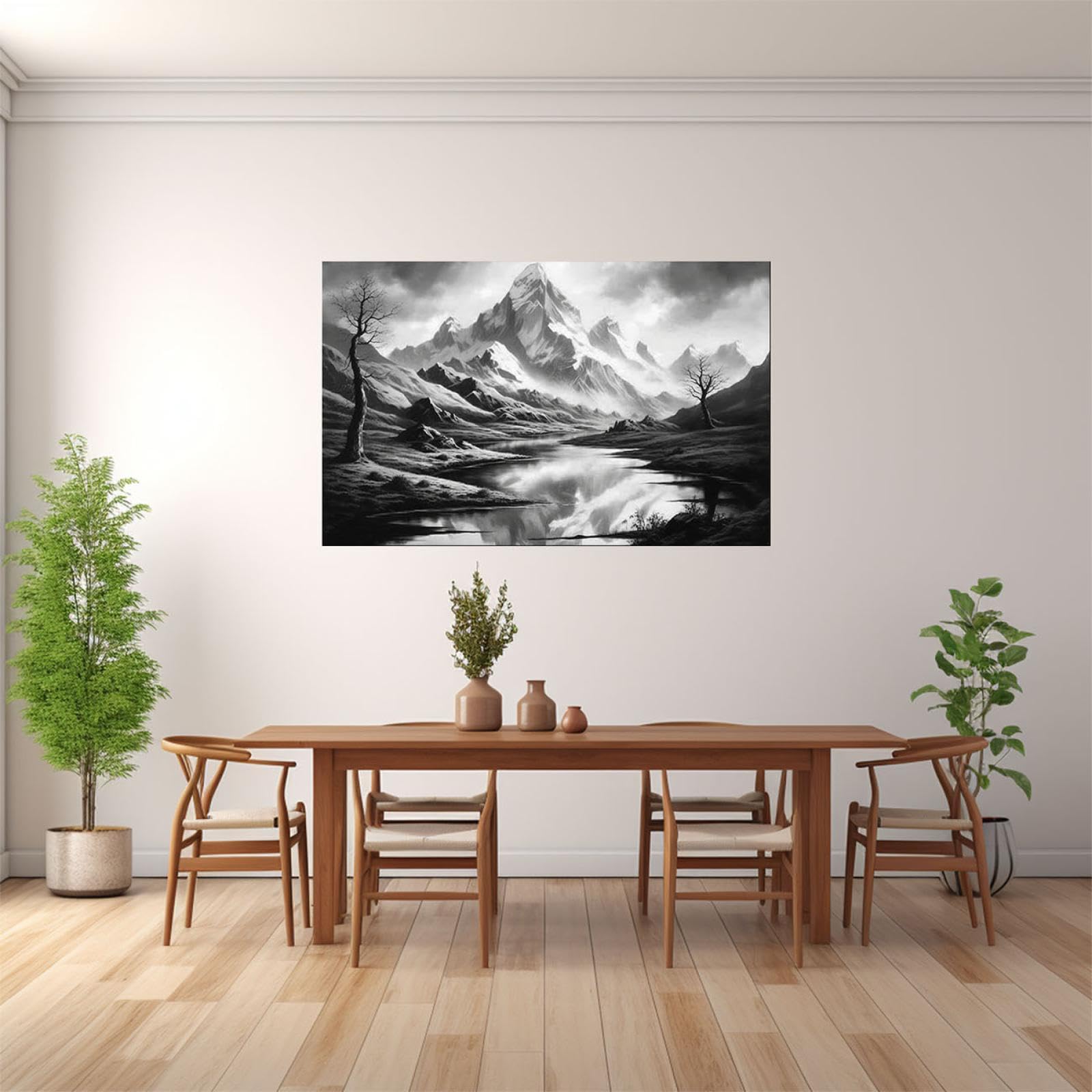 JOSUE Cuadros Paisajes MontañA Paisaje abstracto Cuadros Y LáMinas Lienzo,Gris Cuadro Cartel Sala De Estar Cuarto De BañO Comedor Decorativos-50x70cm Enmarcado