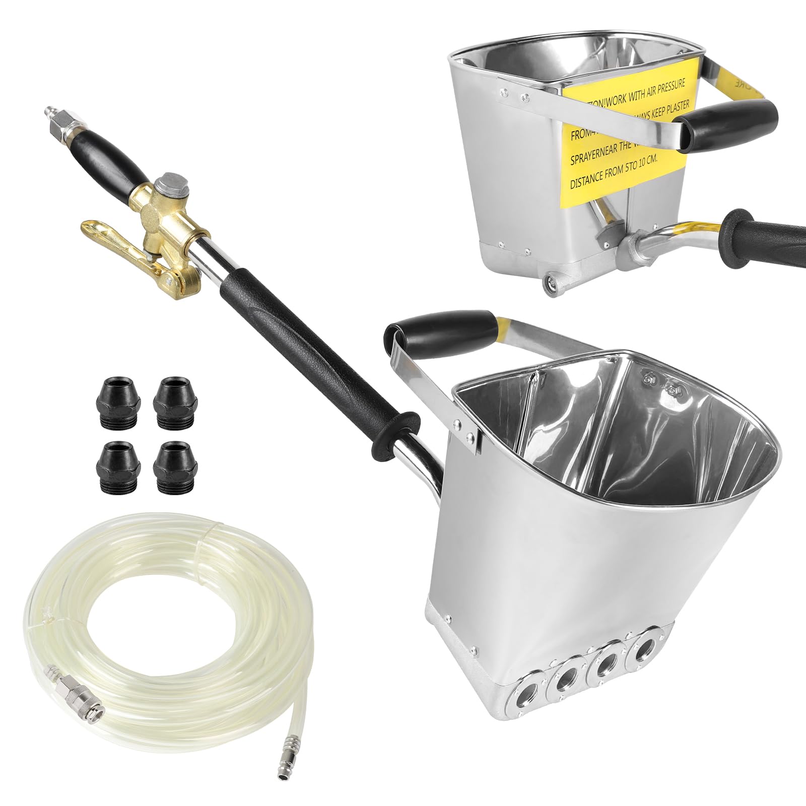 Pistolet à mortier 4 Jets Pistolet à Ciment 3,5 L Machine de plâtrage à air comprimé avec Tuyau d'air Haute Pression de 12 mm x 10 m Outil de Peinture pour Murs et plafonds - sans Couvercle