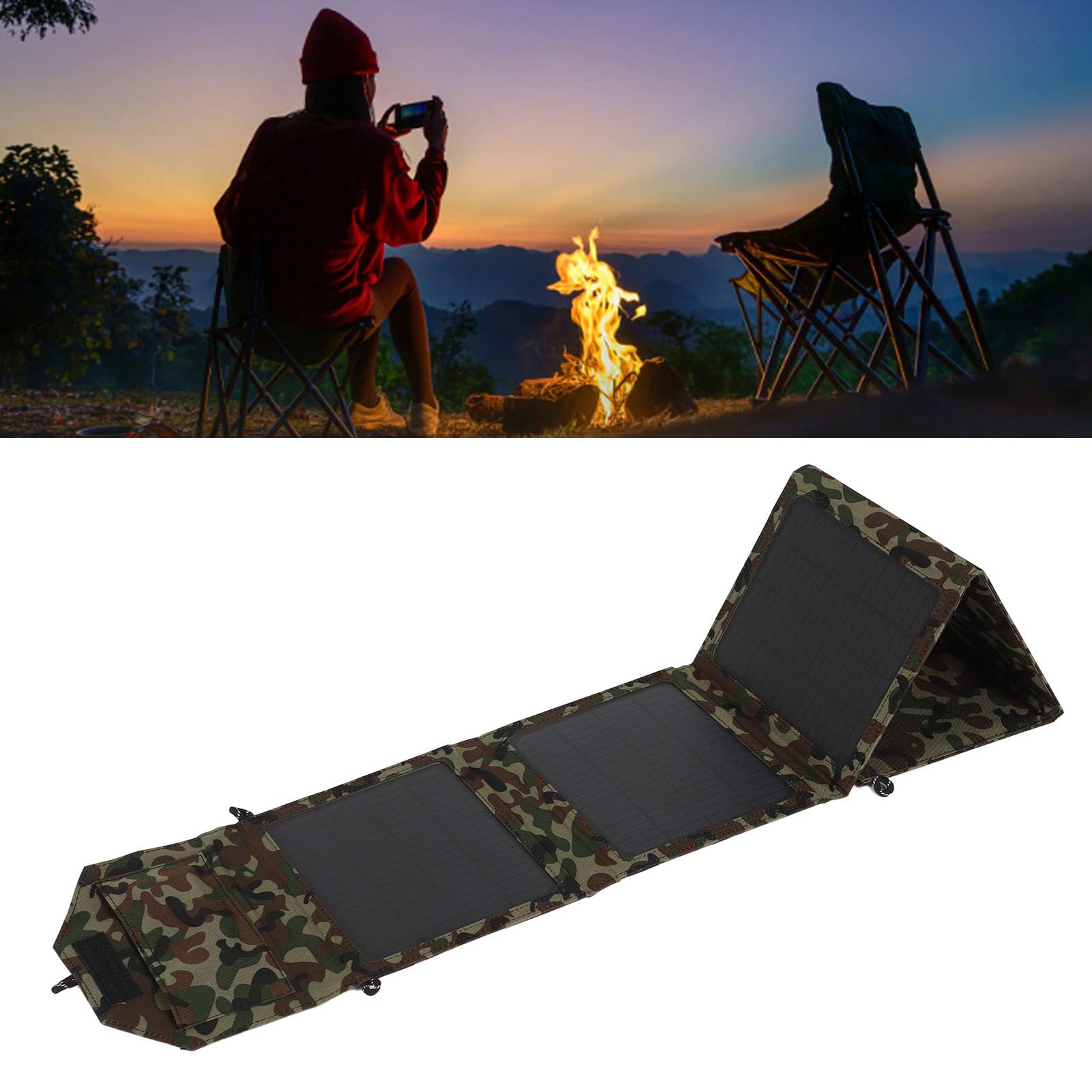Caricabatterie portatile per pannello solare da 50 W, con ricarica intelligente, per campeggio, escursionismo, silicio monocristallino, 2 porte USB