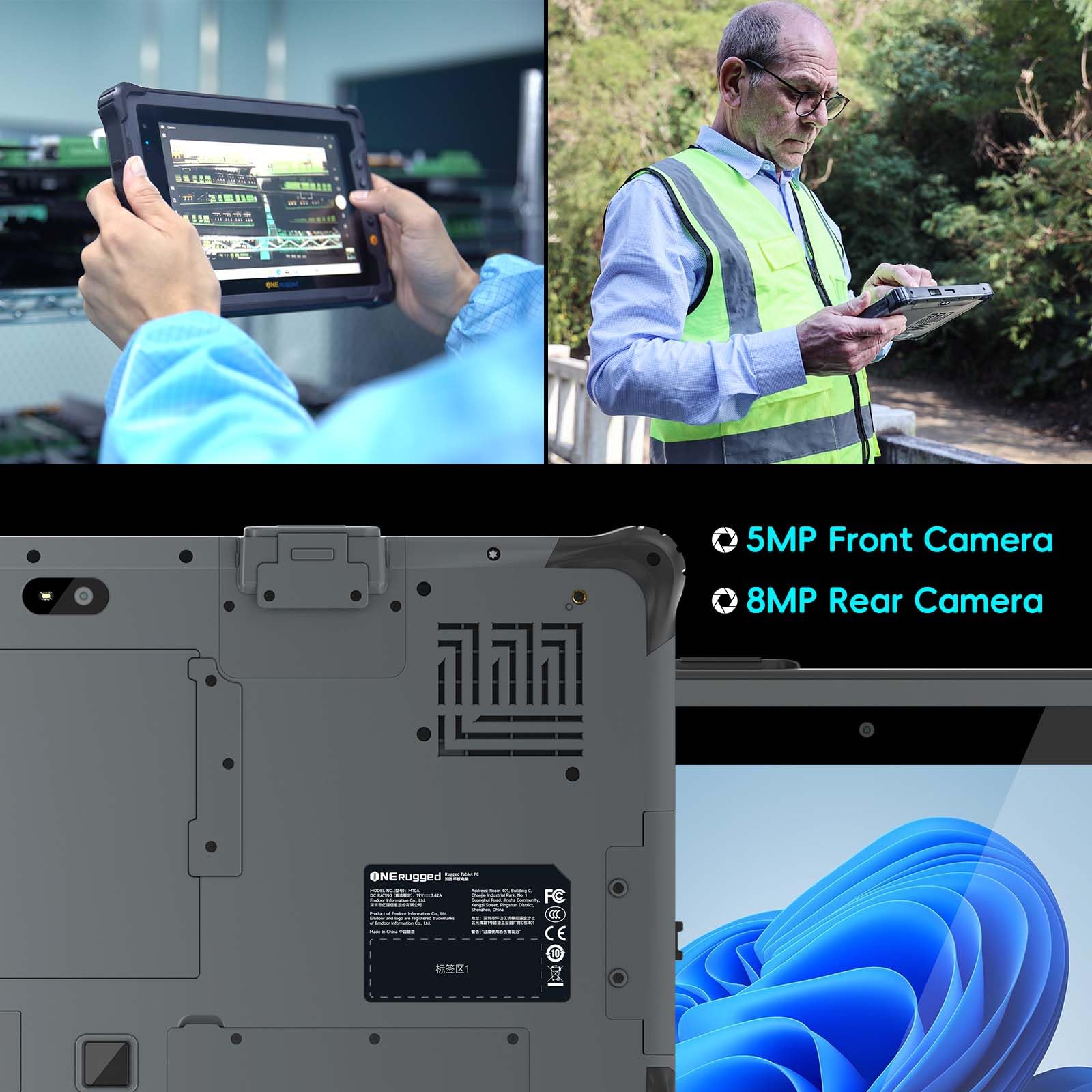 Tablet rugged M20A, 12,2 pollici, Windows 11 Pro, 16 GB + 128 GB, Core i5-1235U, IP65, impermeabile, doppia batteria, lavoro industriale all'aperto con 8 MP + fotocamera 5 MP, 4G LTE/WiFi