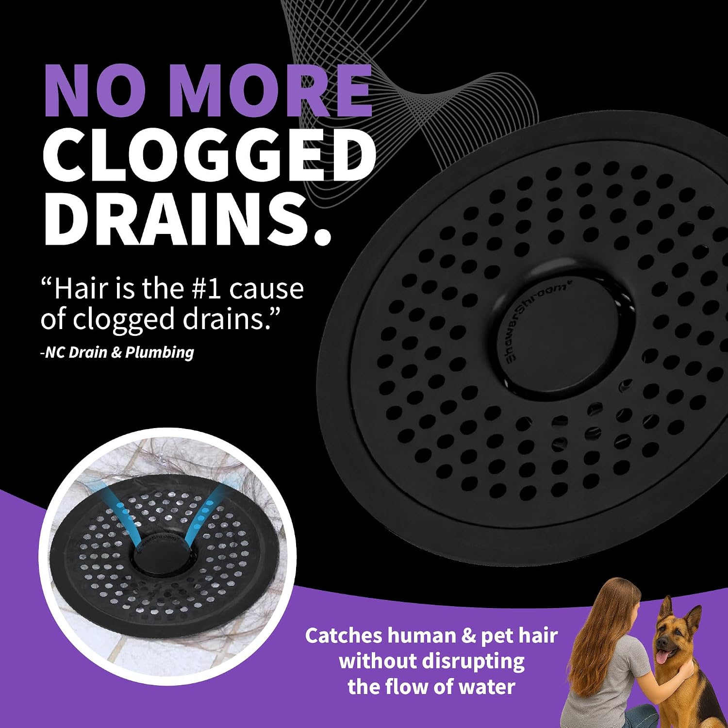 ShowerShroom Ultra Matte Black Hair Catcher, Stainless Steel Drain Protector, Fits All Shower Drains image 5