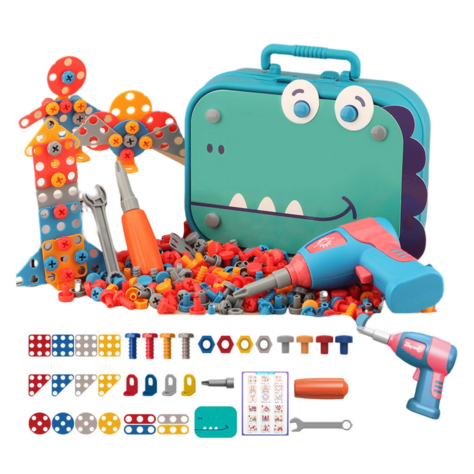 KTUXZCI Toolbox For Tiny Craftsmans Kids for Creative Puzzle Toy Ages,A