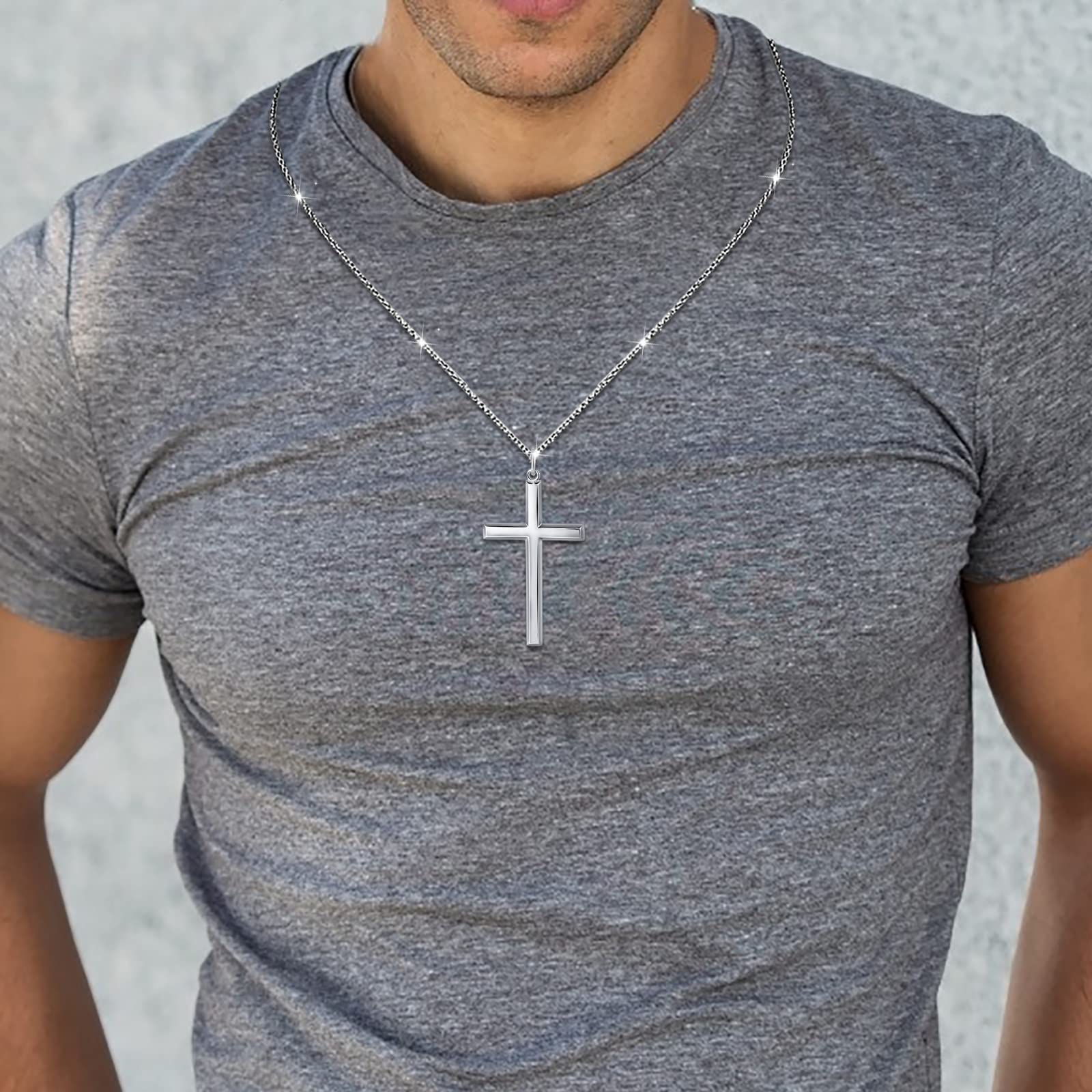 DAOCHONG Collier fête des pères pour homme en argent sterling 925 avec croix classique, chaîne-24