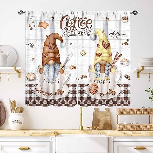 Miniatura 44 de Cortinas Rústicas de Cocina, Tenedor Cuchara Retro Tablón de Madera Granja País Tema de Cocina Citas Divertidas Tratamiento de Ventana para