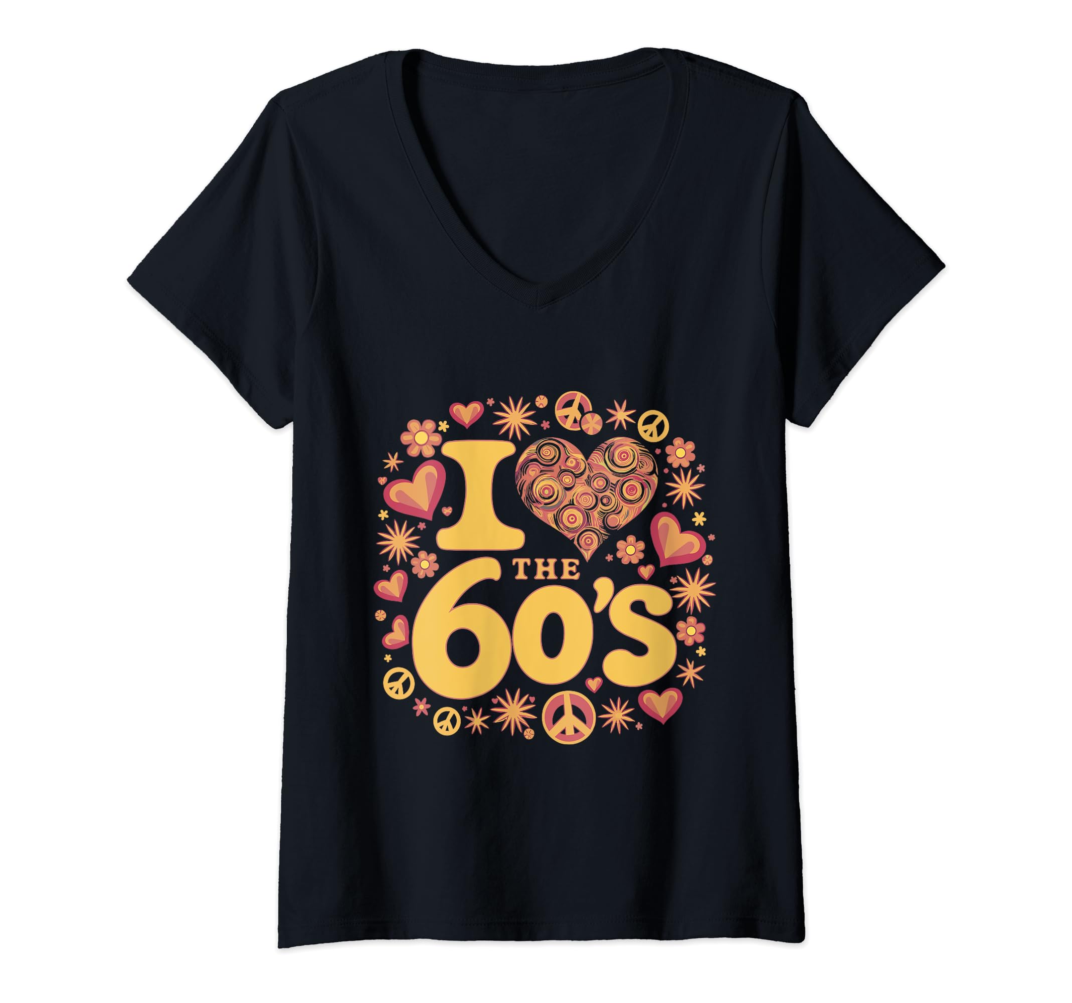 Womens I Love The 60's Sixties Retro Vintage Funky Design V-Neck T-Shirt