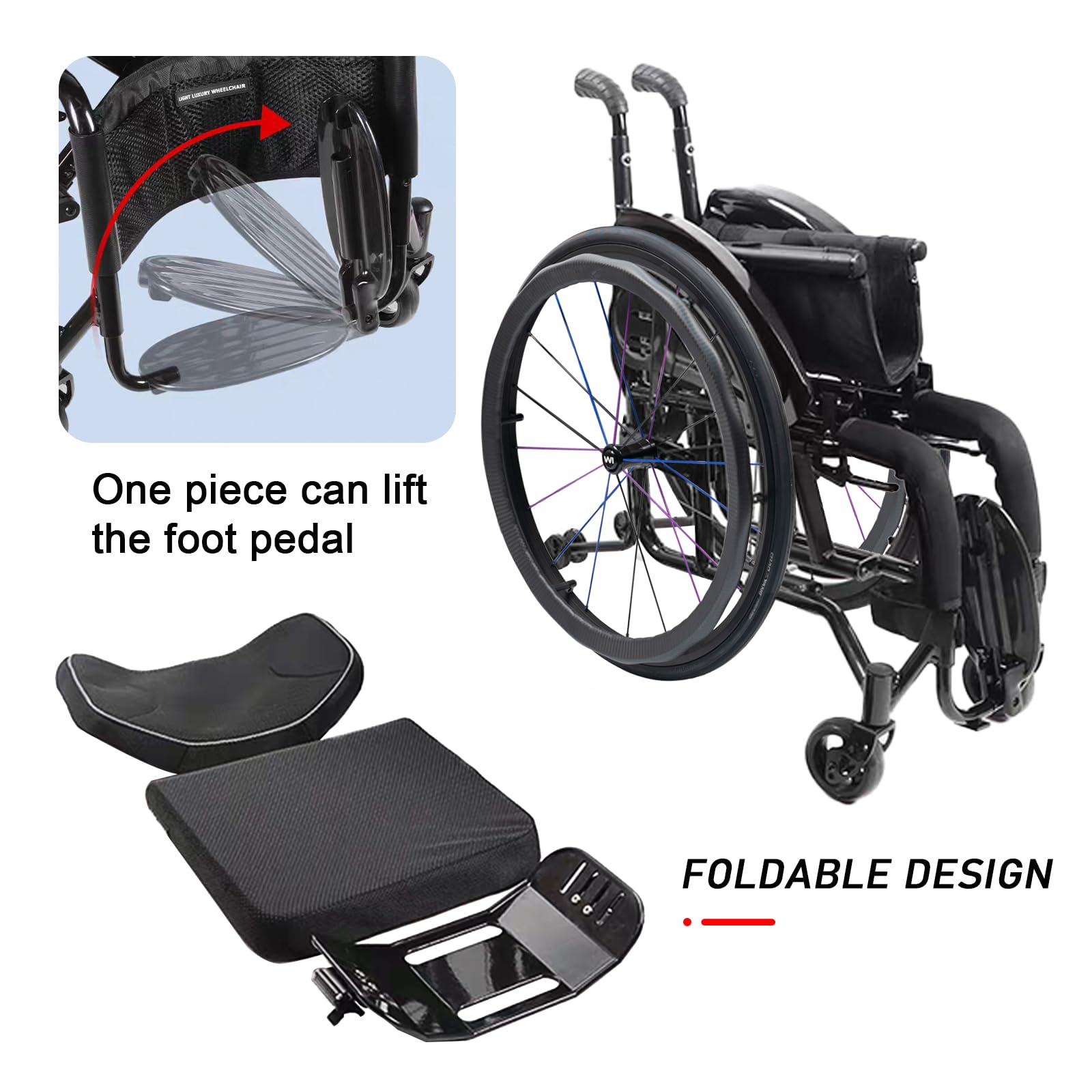 Silla De Ruedas Ligera Para Adultos,Silla de Ruedas Deportiva Manual Plegable,Ultraligera de Aleación de Aluminio,Freno de mano, liberación rápida,Silla de ruedas de tránsito(Seat width 38cm/15in,B)