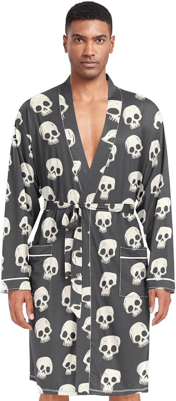 visesunny Men's Bathrobes Lightweight Pajama Shawl Robes V-neck Sleepwear Long Sleeves Kimono with Tie Belt M-XL