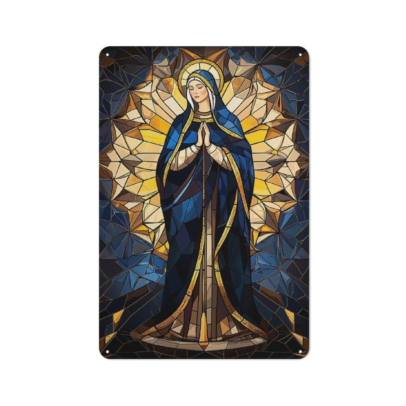 Junmoney Stained Glass Virgin Mary Tin Wall Plaque 30X20cm With For Dining Room Or Kitchen, Winter Wall Decor For Dining Room Decor Fans