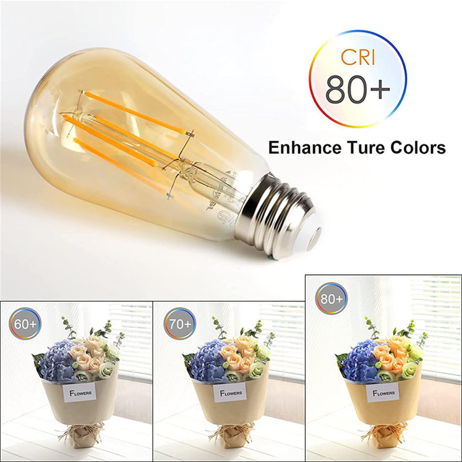 Żarówki LED typu edison, Vintage żarówki LED do E27/E26 średnia podstawa możliwość przyciemniania ST58 antyczny żyrandol lampa sufitowa oświetlenie do salonu oprawa oświetleniowa,8pcs,warm white