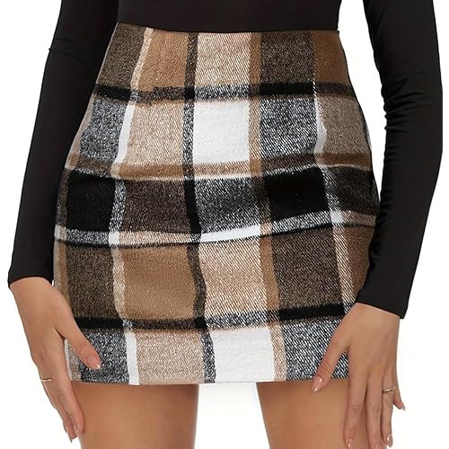 Women's High Waist Plaid Pencil Skirt - Bodycon Skirt, Fashion Casual Work Slim-Fit Skirt