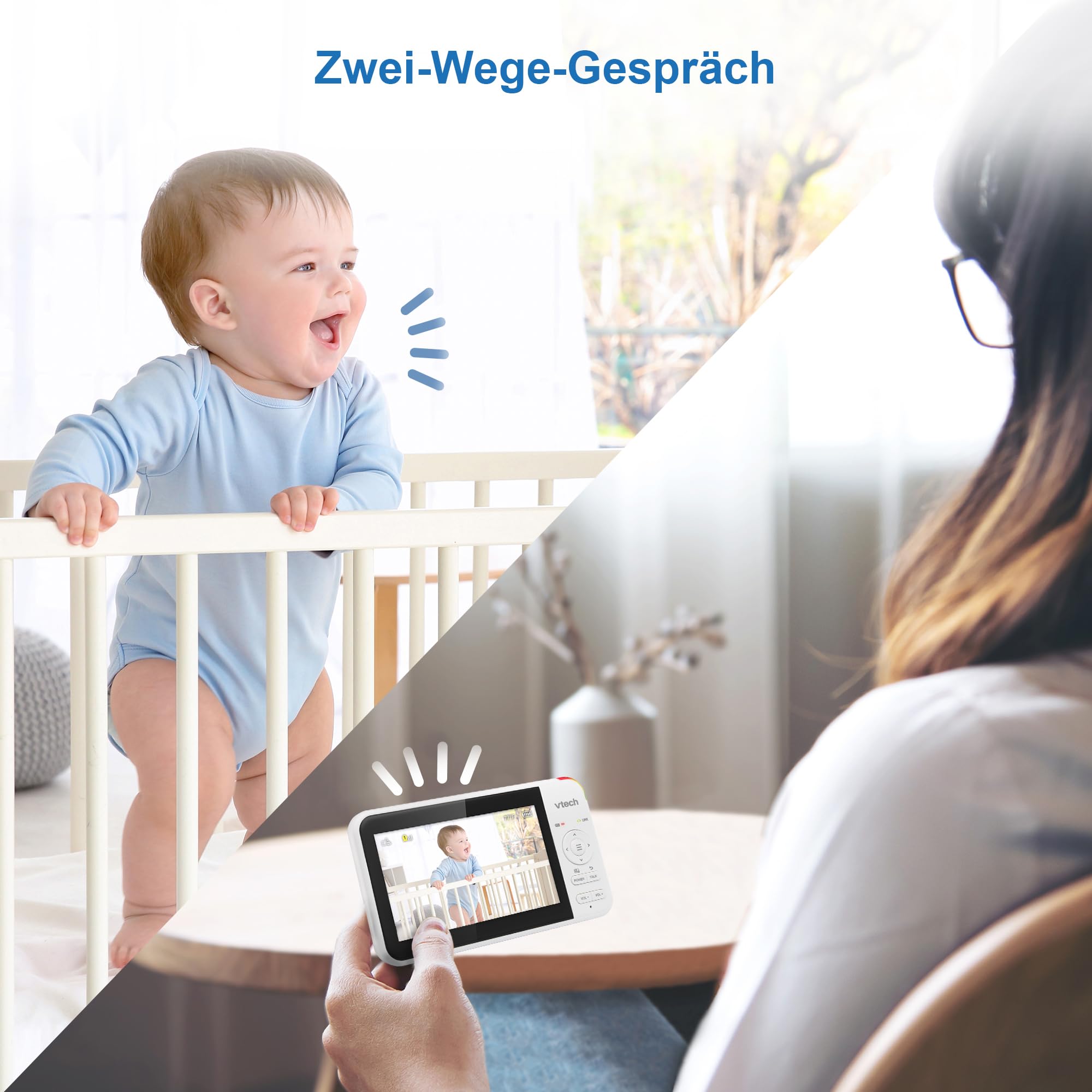 VTech VM924 Video Babymonitor mit Kamera, 5" LCD-Display, Lange Akkulaufzeit, Nachtsicht, 300 Meter Reichweite, Pan&Tilt&Zoom, Lullaby, Beruhigende Geräusche, Temperatursensor