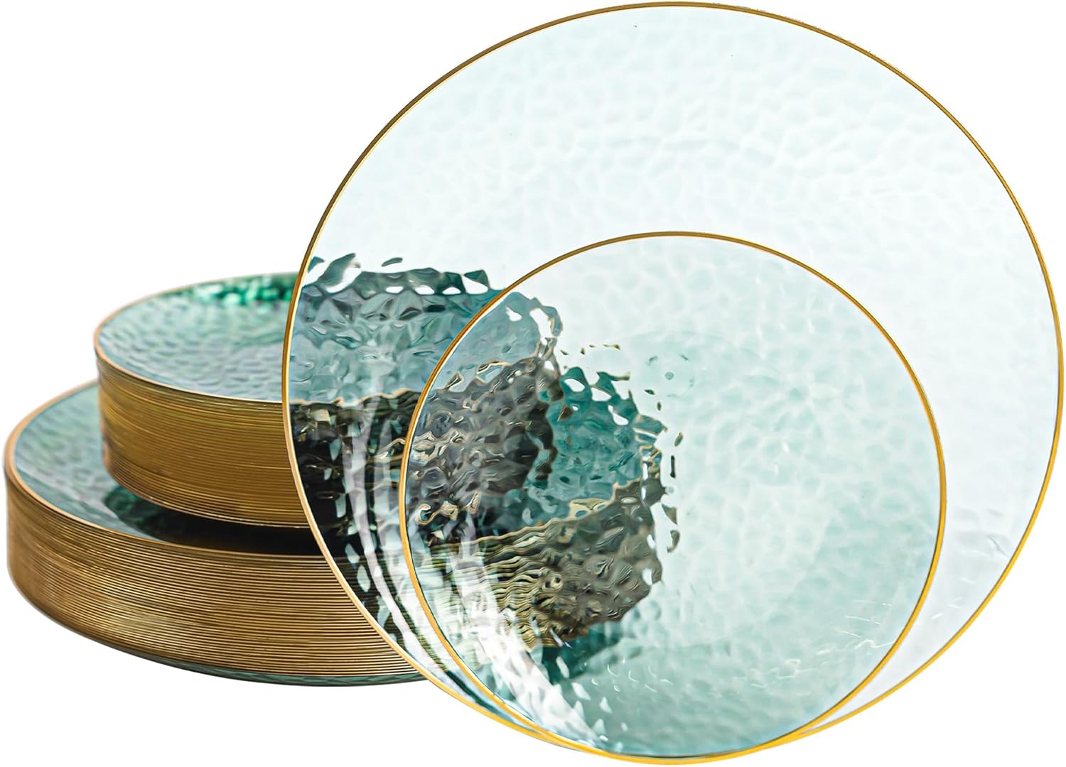 Brolifon 80pcs Green Plastic Plates, Gold Disposable Dinner Plate Heavy Duty Dessert Plates for Party, Wedding