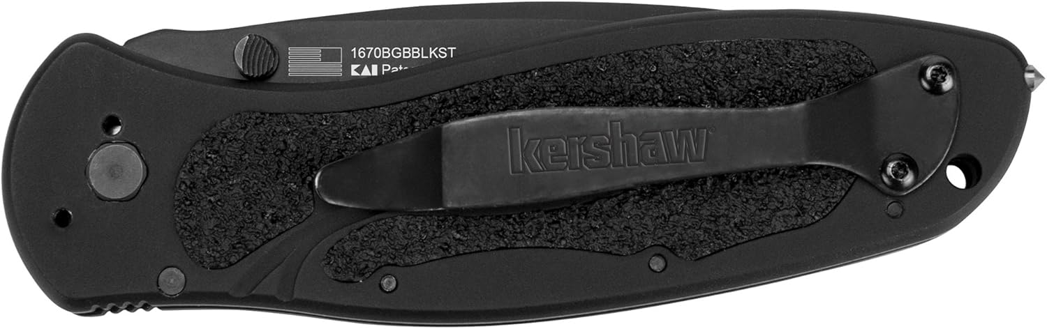 Kershaw Blur, Glassbreaker Folding Knife (1670BGBBLKST); Partially Serrated 3.4” 14C28N Steel Blade, Anodized Aluminum Handle with Trac-Tec Grip, Glassbreaker Tip, SpeedSafe Opening, Pocketclip;4 OZ. : Tools & Home Improvement