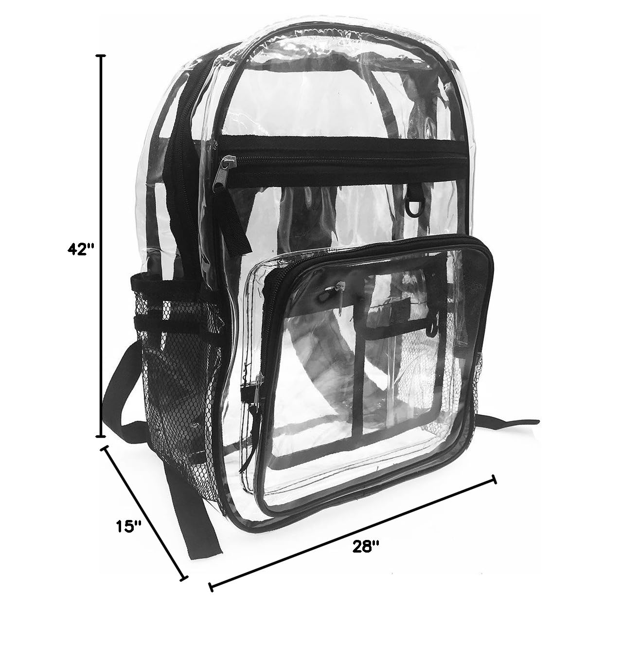 Borse trasparenti Zaino trasparente Heavy Duty Vedere Attraverso Zaino Stadio Approvato Daypacks per Lavoro Viaggio, Finiture trasparenti e nere, 11”L x 5.9”W x 16.5”H